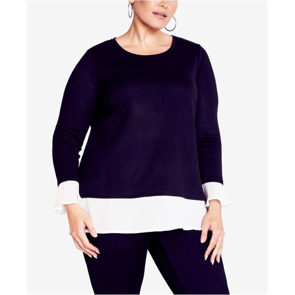 avenue Womens Hacci Chiffon Pullover Sweater, White, Plus Size, 26/28, DM